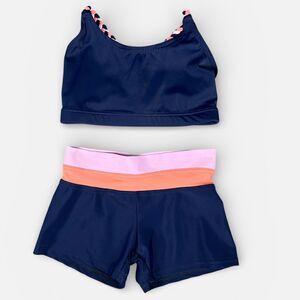 Oxygen Two Piece Dance Set Navy Pink Peach Braided Straps Medium